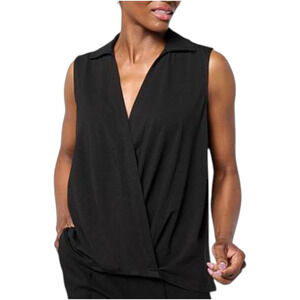 WynneLayers Women's Sleeveless Collared Twist Top Black - Regular